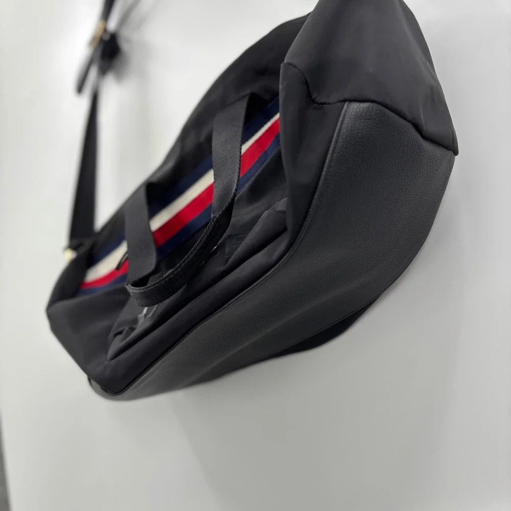 Tommy Hilfiger Black Nylon Messenger Crossbody Bag‎ Red White Blue Stripe Logo